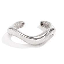 Minimalist Irregular Curved Open Cuff Bracelet, Silver Lava Texture Metal Bangle, Niche Fashion Wrist Ornament for Christmas Halloween Souvenir Gifts, Style Code 2267
