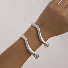 Stackable Irregular Curved Metal Bracelet 2 In 1 Pack, Silver Lava Texture Open Cuff, Trendy Ladies Wrist Accessory for Xmas Halloween Gift Exchange, Code 5091