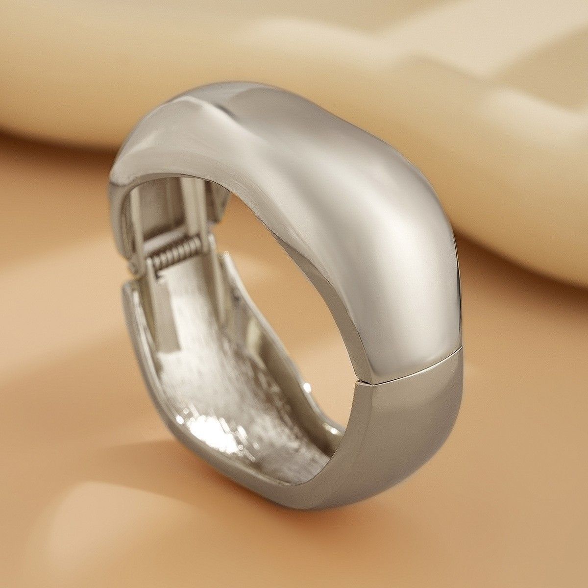 Minimalist S Curve Open Bangle, White K Gold Irregular Lava Texture Metal Wrist Cuff, Trendy Stackable Accessory for Xmas Halloween Friends Gifts, Code 2433