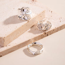 Niche Abstract Textured Ring Trio Set, Silver Irregular Lava Open Rings, Minimalist Daily Outfit Matching Accessory for Xmas Halloween Seasonal Gifts, Code 4541