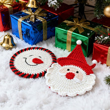 Round Santa Pattern Drink Coasters Pack of 2, Christmas & Halloween Home Decor, Practical Holiday Gift for Family Friends, Coffee Cup Table Surface Protector