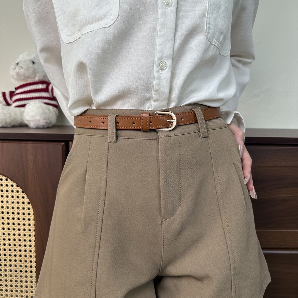 Retro Bevel‑edged Soft Leather Ladies Belt, Camel, Simple Premium Waist Strap, Christmas & Halloween Costume Decor Accessory, Versatile Holiday Present for Dress and Coat Matching