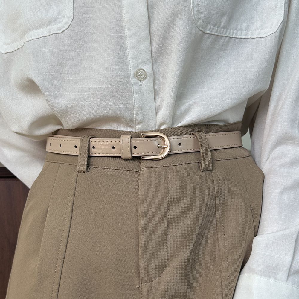 Ladies Retro Bevel‑edge Soft Leather Belt, Khaki, Sleek Simple Design Waistband, Christmas & Halloween Photo‑ready Outfit Accessory, Practical Holiday Souvenir Gift
