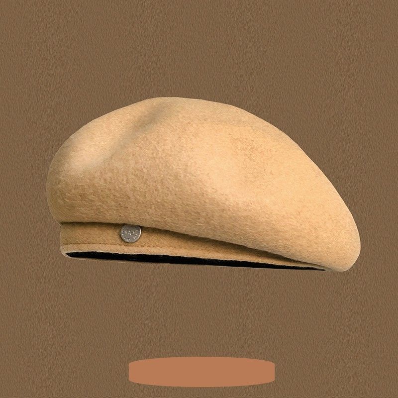 Round Metal Badge Beret Cap, Adjustable 56‑58cm, Christmas & Halloween Casual Gathering Head Accessory, Stylish Retro Painter Hat, Festival Present