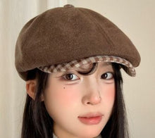 Plaid Brim Newsboy Hat, Coffee Tone, Adjustable 56‑58cm, Christmas & Halloween Retro Costume Accessory, Vintage Casual Cap, Festival Gifting