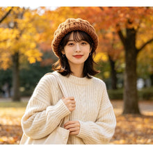 Wool‑Blend Bow Decor Beret Hat, Coffee Tone, Adjustable 56‑58cm, Christmas & Halloween Warm Party Headwear, Romantic Painter Cap, Women Holiday Gift