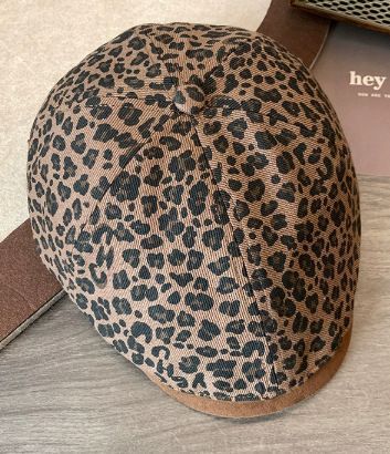 Leopard Print Newsboy Cap, Coffee Tone, Adjustable 56‑58cm, Christmas & Halloween Retro Costume Headwear, Vintage Casual Hat, Nice Holiday Souvenir