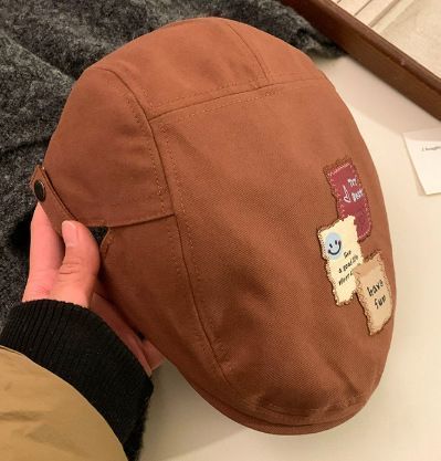 Patch Decor Newsboy Cap, Coffee Tone, Adjustable 56‑58cm, Christmas & Halloween Street‑style Daily Accessory, Relaxed Retro Hat, Festival Gifting Option