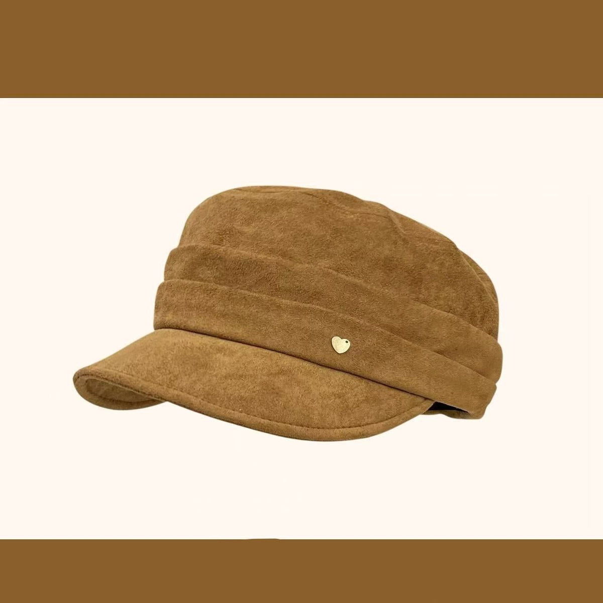Mini Heart Decor Beret Hat, Khaki Tone, Adjustable 56‑58cm, Christmas & Halloween Sweet Daily Outfit Accessory, Lovely Retro Painter Cap, Thoughtful Holiday Present