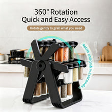 Rotating Kitchen Spice Rack, 18‑Piece Glass Condiment Bottle Organizer, Countertop Seasoning Storage Holder, Christmas & Halloween Kitchen Household Accessory, Practical Holiday Gift For Home Lovers