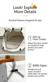 Pet Tent House for Cats & Dogs 68x35x30cm Dark Grey,Lightweight Portable Pet Shelter,Sun‑proof Indoor Outdoor Bed for Camping Picnic Lawn Trip,Ideal for Christmas Halloween Holiday Use & Pet Gift