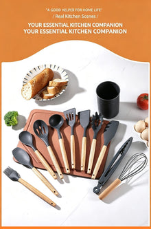 Silicone Kitchen Utensils 12‑Piece Set Dark Grey,Multi‑Function Spatula Soup Spoon for Non‑Stick Cookware,Home Kitchen Accessory,Christmas Halloween Holiday Present for Kitchen Lovers