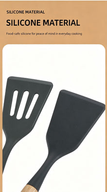 Silicone Kitchen Utensils 12‑Piece Set Dark Grey,Multi‑Function Spatula Soup Spoon for Non‑Stick Cookware,Home Kitchen Accessory,Christmas Halloween Holiday Present for Kitchen Lovers