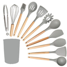 Silicone Kitchen Utensils 12‑Piece Set Light Grey,Non‑Scratch Spatula Soup Spoon 12‑in‑1 Kit,Home Cooking Accessory,Christmas Halloween Decor Matching Kitchen Gift