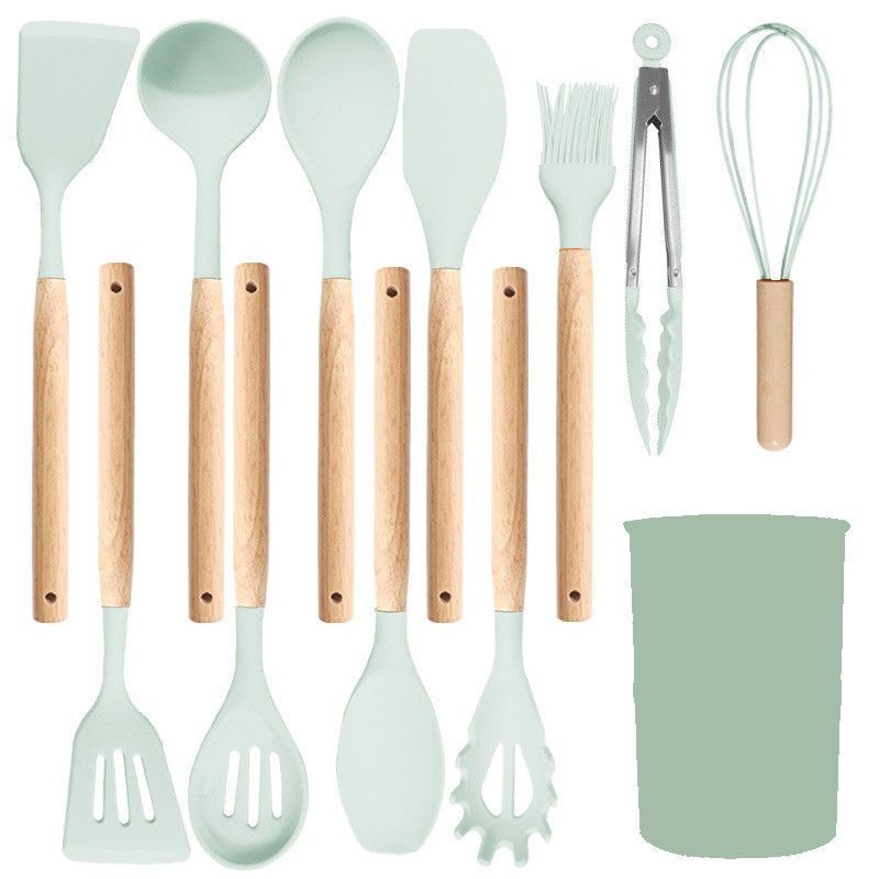 Silicone Kitchen Utensils 12‑Piece Set Light Green,Multi‑Purpose Silicone Spatula Spoon Collection,Gentle for Non‑Stick Surface,Household Kitchen Supply,Christmas Halloween Holiday Gift