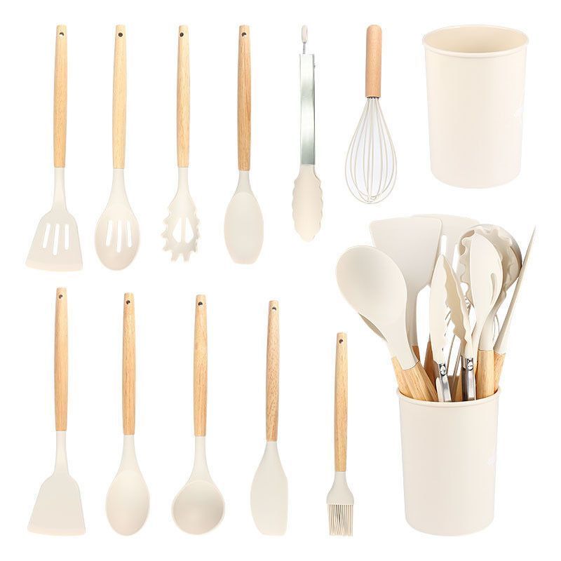 Silicone Kitchen Utensils 12‑Piece Set Off‑White,All‑in‑One Spatula Soup Spoon Cookware Kit,Safe For Non‑Stick Pan,Everyday Home Kitchen Supply,Christmas Halloween House Present