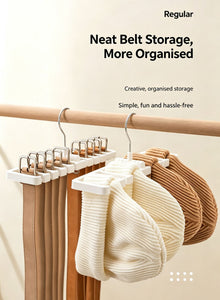 Mixed‑Colour Belt Organiser Hanger,10‑Hole Closet Storage Rack for Belts Ties Scarves,Brown & Beige 2‑Pack,Wardrobe Space Saver,Christmas Halloween Home Decor Matching Gift