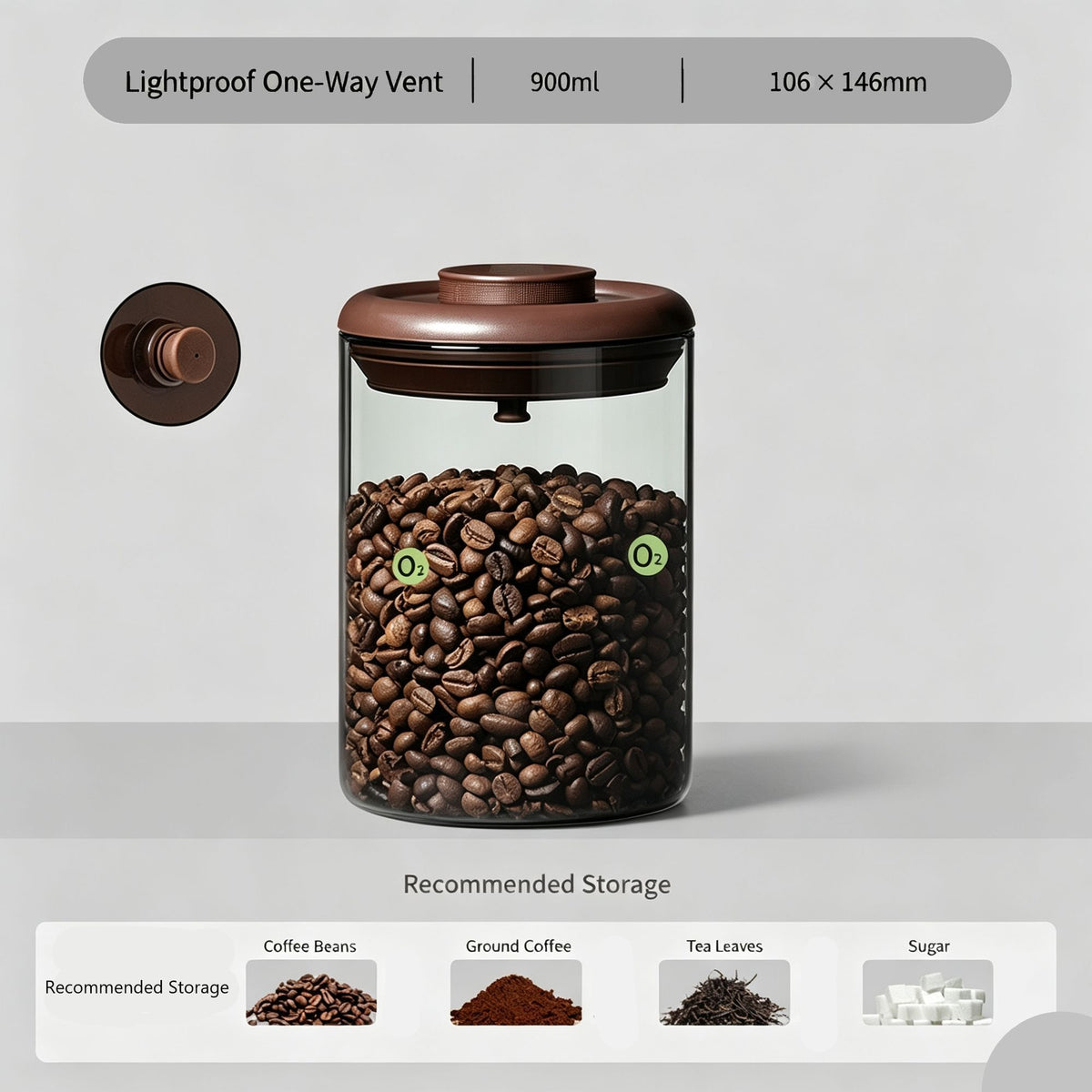 UV‑Protection Round Glass Sealed Canister 900ml Light‑Shield Brown High Borosilicate Jar,Airtight Vessel for Coffee Beans Tea and Ground Coffee,Moisture‑Resistant Kitchen Storage,Christmas Halloween Food‑Lovers Gift