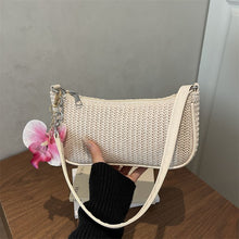 Unique Casual Woven Underarm Bag for Women, Solid Color Sophisticated Single Shoulder Purse With Orchid Pendant, Off‑White, Versatile Daily Styling Accessory, Christmas Halloween Fashion Gift