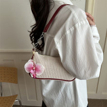 Unique Casual Woven Underarm Bag for Women, Solid Color Sophisticated Single Shoulder Purse With Orchid Pendant, Off‑White, Versatile Daily Styling Accessory, Christmas Halloween Fashion Gift