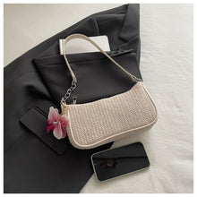 Unique Casual Woven Underarm Bag for Women, Solid Color Sophisticated Single Shoulder Purse With Orchid Pendant, Off‑White, Versatile Daily Styling Accessory, Christmas Halloween Fashion Gift