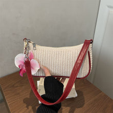 Designer Style Woven Underarm Handbag, Solid Color Fashion Single Shoulder Bag With Flower Pendant, Red, Premium Daily Matching Accessory, Christmas Halloween Holiday Present
