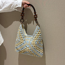 Stylish Paper Rope Crochet Woven Shoulder Bag, Solid Beige Versatile Straw Handbag, Holiday Beach Travel Tote, Christmas Halloween Vacation Fashion Gift