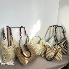 Trendy Handmade Crochet Straw Shoulder Bag, Solid Brown Paper Rope Woven Purse, Ideal for Beach Getaway & Daily Outing, Christmas Halloween Casual Fashion Present