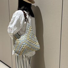 Versatile Paper Rope Woven Vacation Shoulder Bag, Brown Mixed Color Crochet Straw Handbag, Chic Beach Travel Accessory, Christmas Halloween Holiday Gift for Her