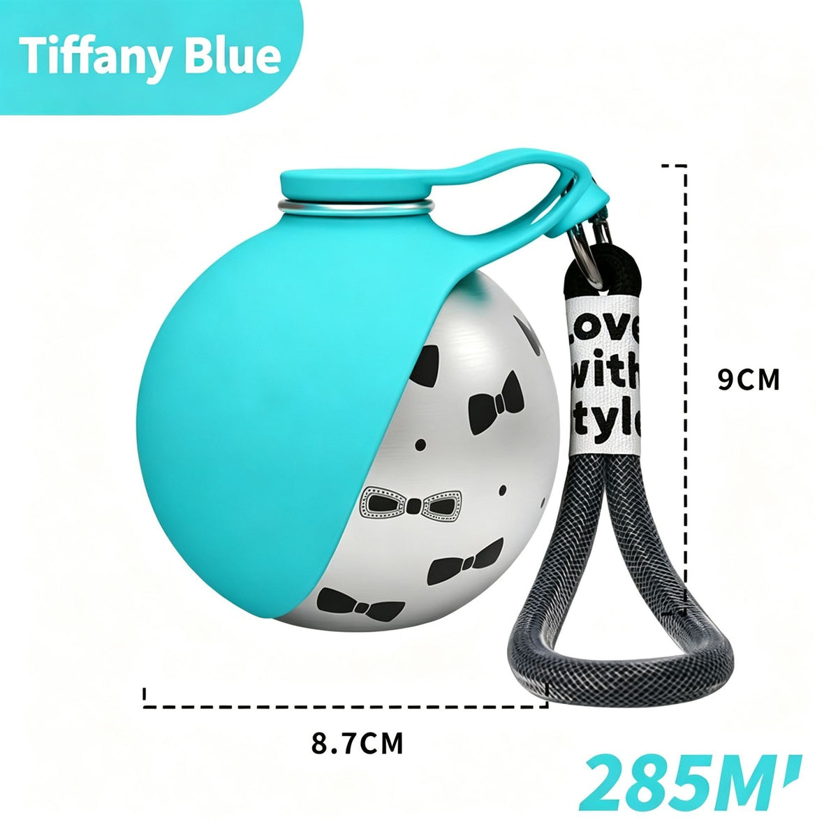 304 Stainless Steel Outdoor Pet Water Bottle, Tiffany Blue Printed Water Container With Black Lanyard, Collapsible Silicone Dog Bowl, Portable Walking Accessory, Christmas Halloween Pet Lover Gift