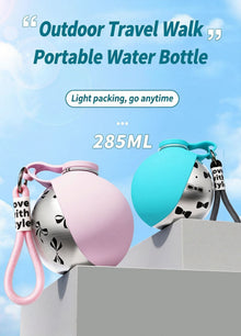 304 Stainless Steel Outdoor Pet Water Bottle, Tiffany Blue Printed Water Container With Black Lanyard, Collapsible Silicone Dog Bowl, Portable Walking Accessory, Christmas Halloween Pet Lover Gift