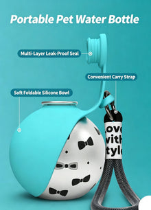 304 Stainless Steel Outdoor Pet Water Bottle, Tiffany Blue Printed Water Container With Black Lanyard, Collapsible Silicone Dog Bowl, Portable Walking Accessory, Christmas Halloween Pet Lover Gift