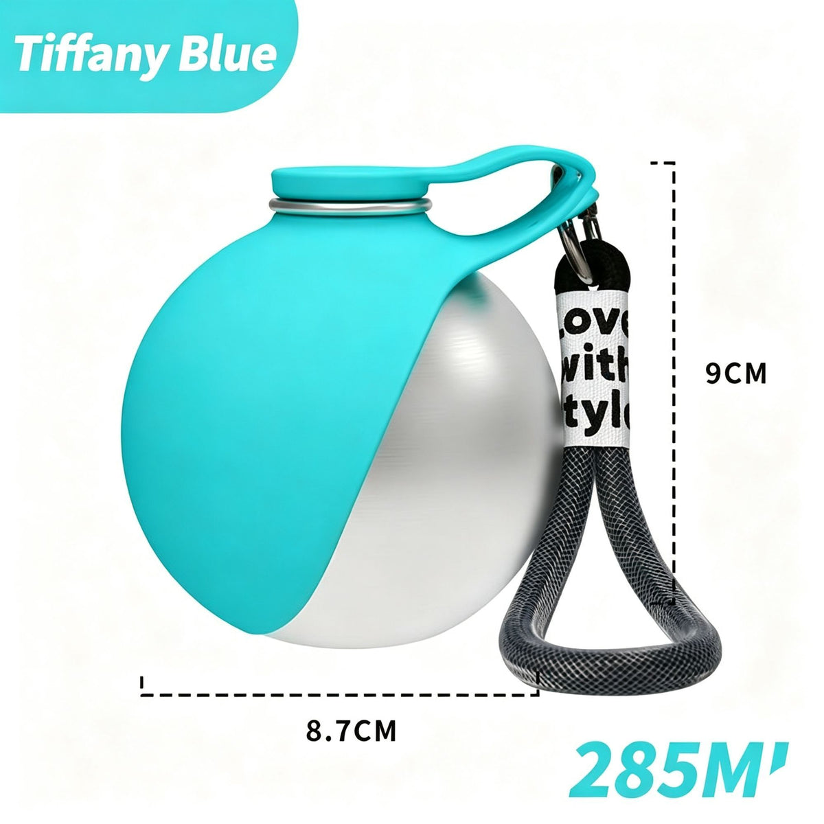 Portable 304 Stainless Steel Pet Water Bottle, Tiffany Blue Water Container Equipped With Black Lanyard, Collapsible Silicone Dog Bowl, Outdoor Hiking Walking Supply, Christmas Halloween Practical Pet Gift