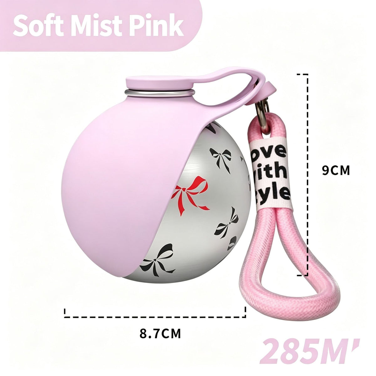 Travel 304 Stainless Steel Pet Water Cup, Soft Matte Pink Printed Water Bottle With Pink Lanyard, Foldable Silicone Dog Bowl, Handy Outdoor Walking Accessory, Christmas Halloween Pet Holiday Present