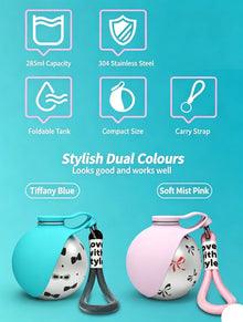 Outdoor 304 Stainless Steel Pet Water Bottle, Meteorite Grey Water Container With Black Lanyard, Collapsible Silicone Dog Bowl, Multi‑Scene Walking Gear, Christmas Halloween Pet Owner Gift