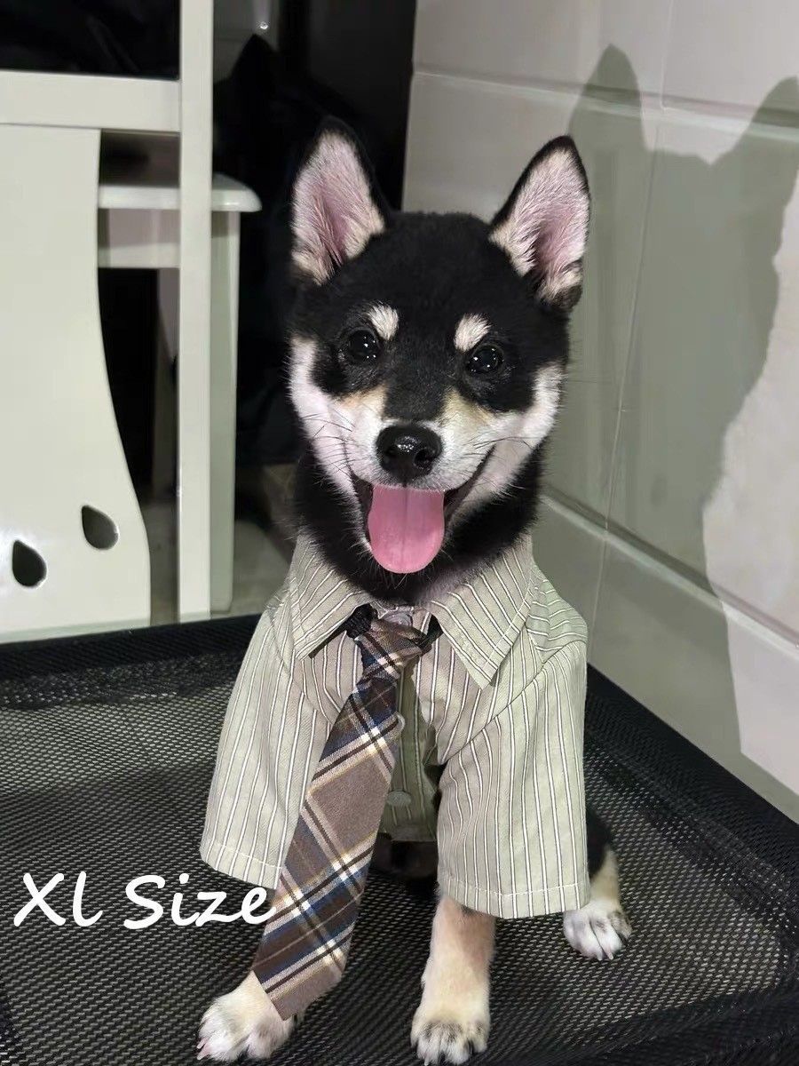 Casual Thin Spring Summer Pet Shirt, Smart Collared Outfit Complete With Tie, Green, Size XL, Back Length 39cm, For 11‑14kg Pets, Christmas Halloween Pet Owner Gift