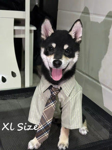 Casual Thin Spring Summer Pet Shirt, Smart Collared Outfit Complete With Tie, Green, Size XL, Back Length 39cm, For 11‑14kg Pets, Christmas Halloween Pet Owner Gift