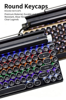 83 Keys Retro Punk Typewriter Mechanical Keyboard, Dual-Mode Bluetooth Hot Swappable Clicky Blue Switch, Wood Grain Shell With White Backlight, Custom Typing Accessory, Christmas Halloween Tech Enthusiast Gift