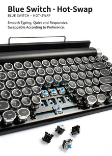 83 Keys Retro Punk Typewriter Mechanical Keyboard, Dual-Mode Bluetooth Hot Swappable Clicky Blue Switch, Wood Grain Shell With White Backlight, Custom Typing Accessory, Christmas Halloween Tech Enthusiast Gift