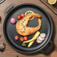 Deepened Double Handle Cast Iron Griddle, Thick Uncoated Iron Pan for Family BBQ & Indoor Cooking, 33cm Deep Griddle, Even Heat Distribution for Steaks & Veggies, Christmas & Halloween Practical Kitchen Gift