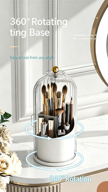 Spinning Birdcage Style Multi-Purpose Storage Caddy, Dustproof Compartment Container for Makeup, Pens, Toothpaste, Spoons, Knives & Forks, Transparent Green, Christmas & Halloween Dresser Present