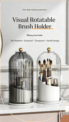 Rotating Birdcage Multi-use Storage Caddy, Dustproof Divided Organiser for Cosmetics, Cutlery, Toothbrushes & Stationery, Transparent White, 2 Pack, Christmas & Halloween Housewarming Gift