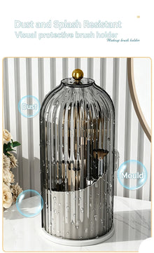 Rotatable Birdcage Vanity & Desktop Organiser, Dustproof Compartment Storage for Cosmetics, Stationery, Toothpaste, Knives, Forks & Spoons, Transparent Grey, 2 Pack, Christmas & Halloween Multi-scene Gift