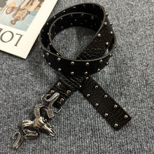 Punk Style Metal Sheep Head Rivet Belt, Vintage Distressed Unisex Strap, Edgy Subculture Waist Chain, Sheep Head Design, 3.8cm Width, 115cm Length, Christmas & Halloween Fashion Gift