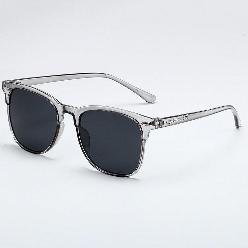 Trendy Full Frame Retro Round Sunglasses, Slimming Stylish Sun Shades for All Occasions, Transparent Grey Frame with Grey Lenses, Christmas & Halloween Fashion Gift