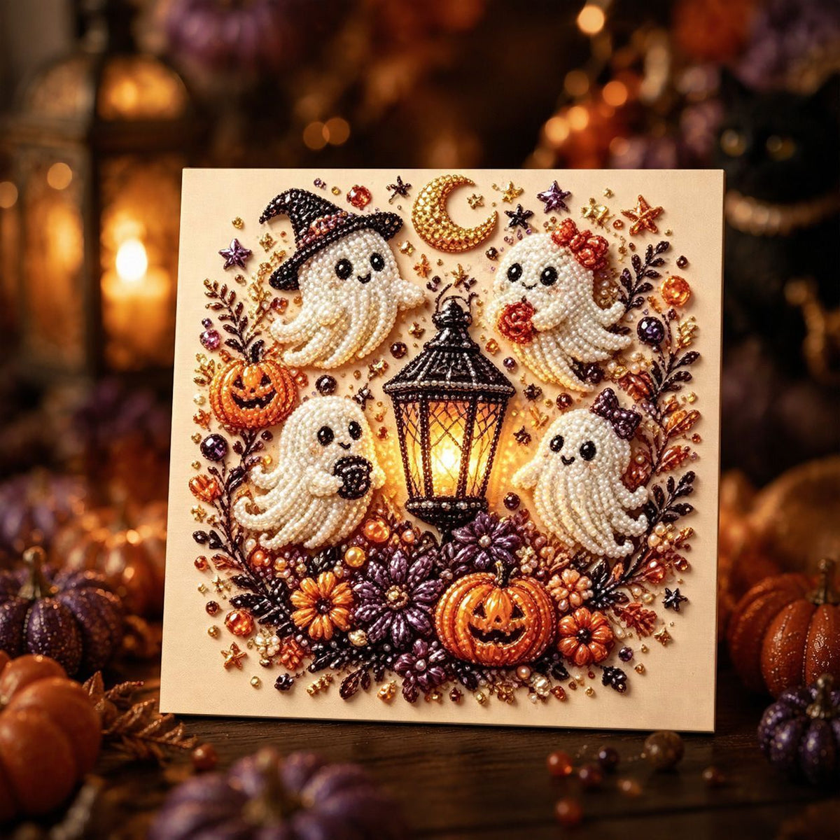 Acrylic Pearl Painting Set 20x20cm Stretched Frame Pearl Kit Ghosts Gathering Pattern Perfect Halloween Gift