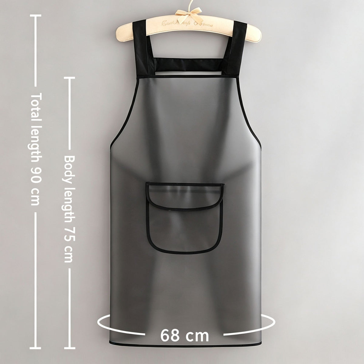 Black 75cm with Pocket | TPU Stain Resistant Work Apron | Halloween Baking Gift | Large Pocket Short Kitchen Apron