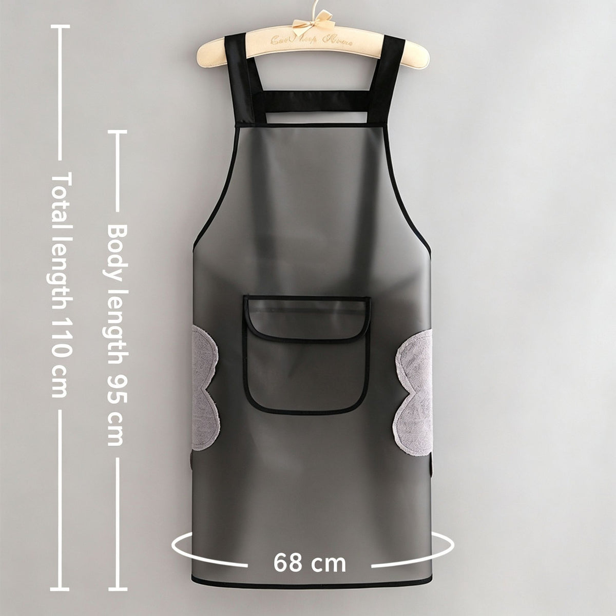 Black 95cm with Hand Towel | TPU Oil Resistant Apron | Halloween Kitchen Practical Gift | Hand Wipe Medium Cooking Apron