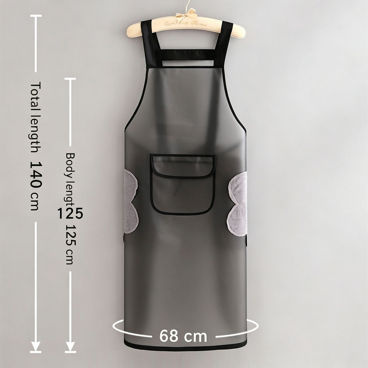 Black 125cm with Hand Towel | Ultra Long TPU Clean Apron | Halloween Professional Convenience Gift | Hand Wipe Full Length Apron