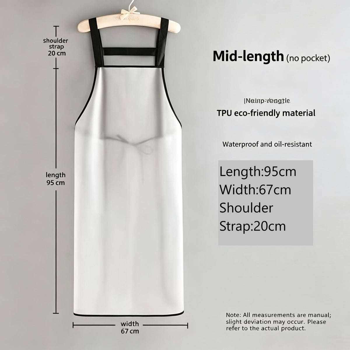 White 95cm No Pocket | TPU Waterproof Oil-Proof Apron | Halloween Catering Hygiene Gift | Medium Length Clean Kitchen Apron